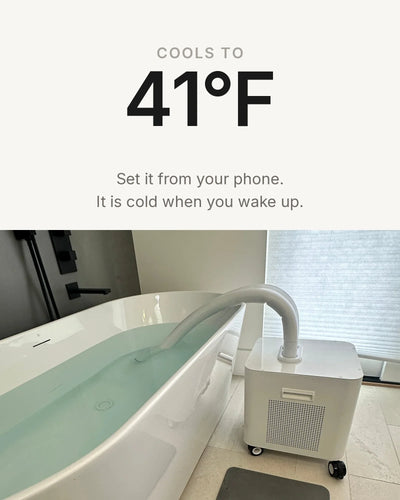 HomePlunge Bella cools a filled bathtub to 41 degrees Fahrenheit