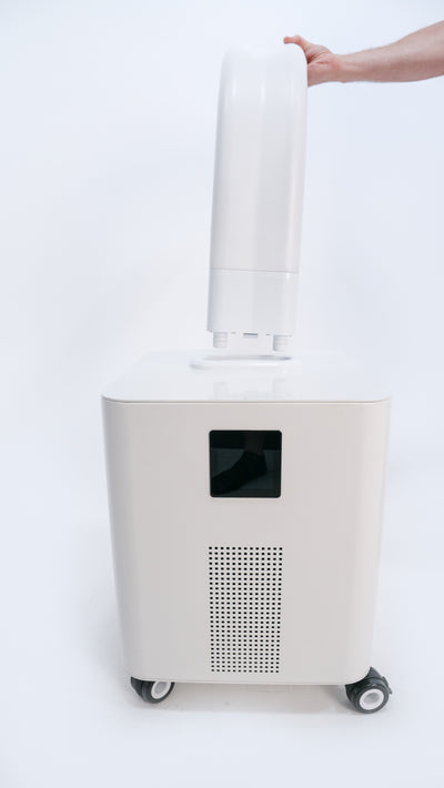 HomePlunge chiller unit with hose-arm approaching connection.